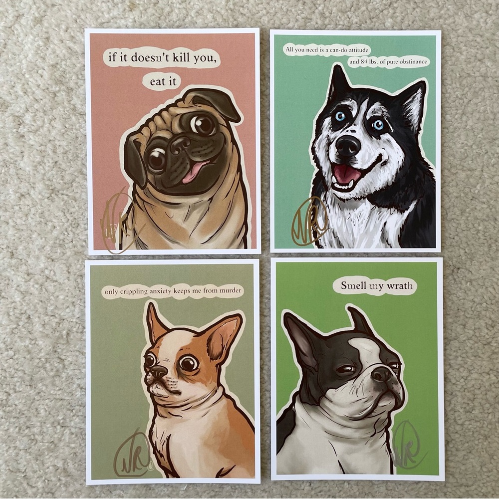 Set of Humorous Dog Art Postcards (4)